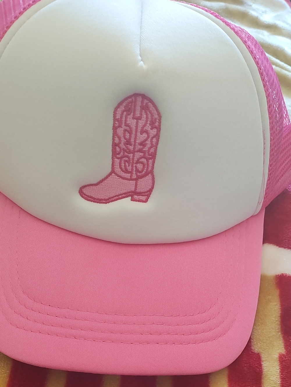 Trucker Hat with Cowboy Boot Embroidery